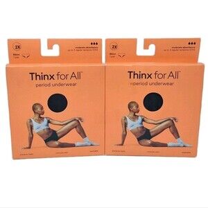 Thinx Cotton Bikini Period Underwear 2-pk Moderate Absorbency Black Plus Size 2X